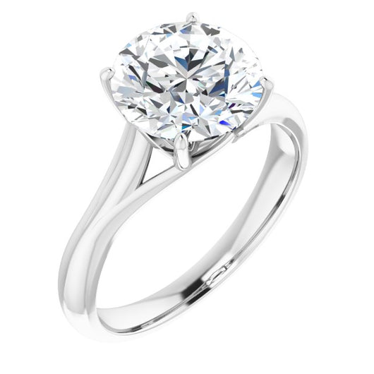 10K White Gold Customizable Round Cut Solitaire with Crosshatched Prong Basket