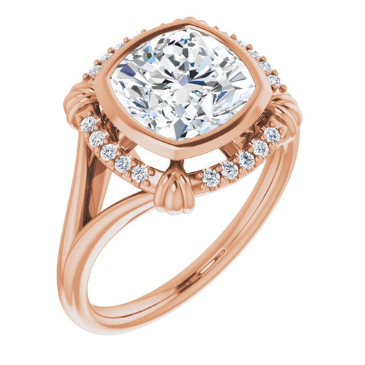 10K Rose Gold Customizable Cushion Cut Design with Split Band and "Lion's Mane" Halo