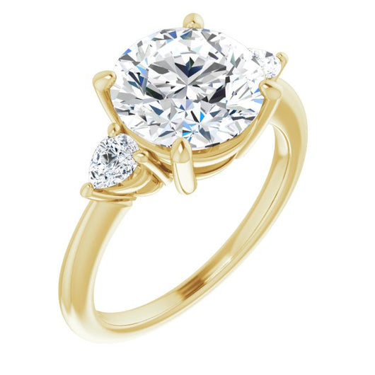 10K Yellow Gold Customizable 3-stone Round Style with Pear Accents