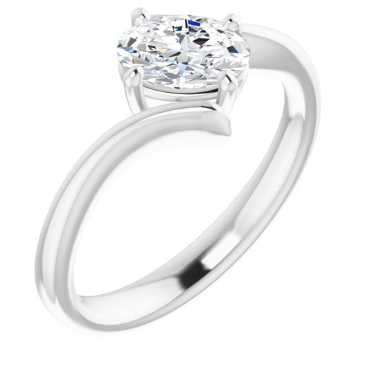 10K White Gold Customizable Oval Cut Solitaire with Thin, Bypass-style Band