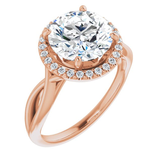 10K Rose Gold Customizable Cathedral-Halo Round Cut Design with Twisting Split Band