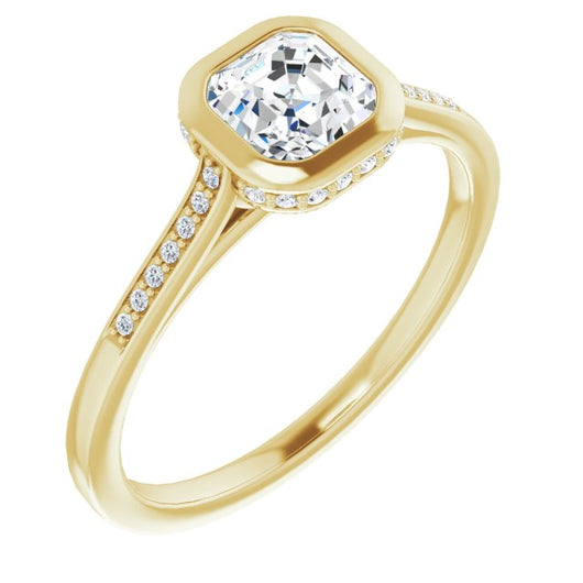 10K Yellow Gold Customizable Cathedral-Bezel Asscher Cut Style with Under-halo and Shared Prong Band