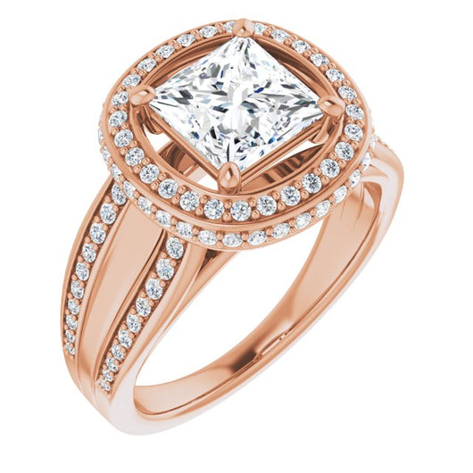 10K Rose Gold Customizable Halo-style Princess/Square Cut with Under-halo & Ultra-wide Band