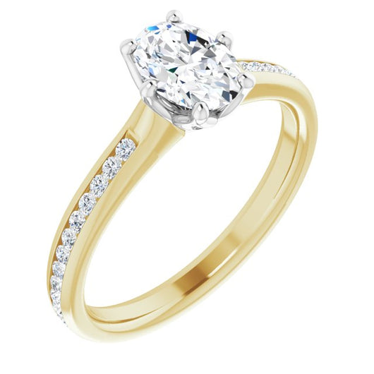 14K Yellow & White Gold Customizable 6-prong Oval Cut Design with Round Channel Accents