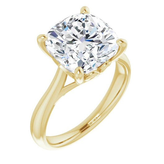 10K Yellow Gold Customizable Cushion Cut Solitaire with Decorative Prongs & Tapered Band