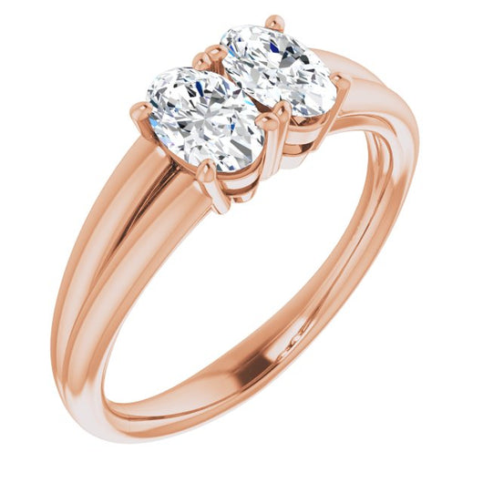 10K Rose Gold Customizable Two-Stone Oval Cut with Split Band