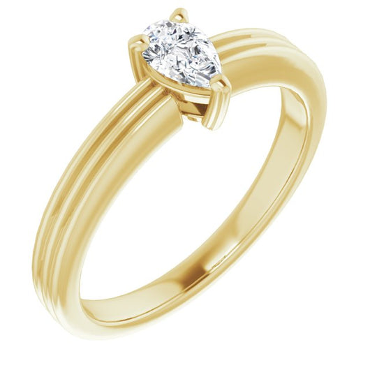 10K Yellow Gold Customizable Pear Cut Solitaire with Double-Grooved Band