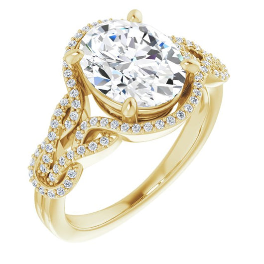 10K Yellow Gold Customizable Oval Cut Design with Intricate Over-Under-Around Pavé Accented Band