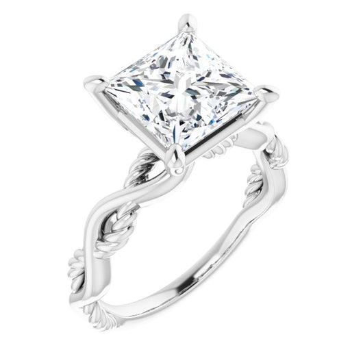 10K White Gold Customizable Princess/Square Cut Solitaire with Twisting Split Band