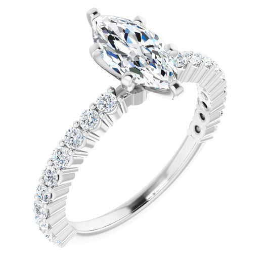 10K White Gold Customizable 8-prong Marquise Cut Design with Thin, Stackable Pav? Band