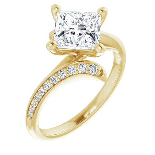 10K Yellow Gold Customizable Princess/Square Cut Style with Artisan Bypass and Shared Prong Band