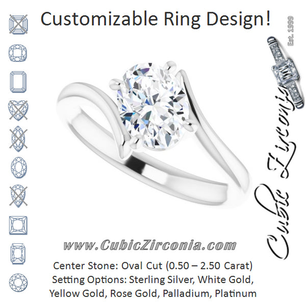 Cubic Zirconia Engagement Ring- The Alva (Customizable Oval Cut Solitaire with Thin, Bypass-style Band)