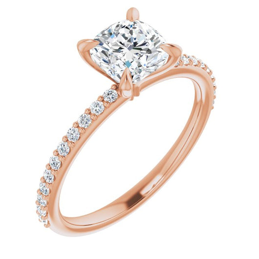 10K Rose Gold Customizable Cushion Cut Style with Delicate Pavé Band