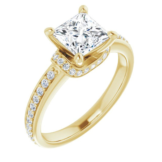 10K Yellow Gold Customizable Princess/Square Cut Setting with Organic Under-halo & Shared Prong Band