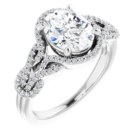 10K White Gold Customizable Oval Cut Design with Intricate Over-Under-Around Pavé Accented Band