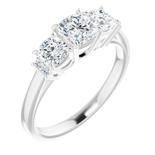 10K White Gold Customizable Triple Cushion Cut Design with Quad Vertical-Oriented Round Accents