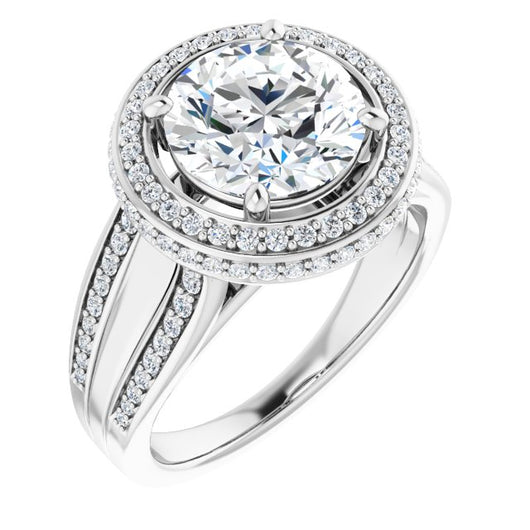 10K White Gold Customizable Halo-style Round Cut with Under-halo & Ultra-wide Band