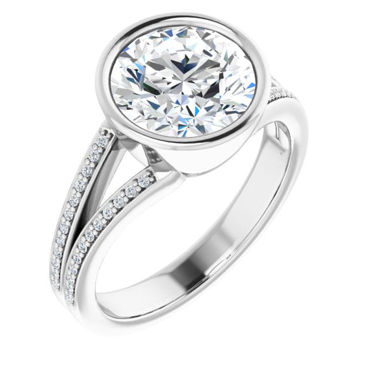 14K White Gold Customizable Bezel-set Round Cut Design with Split Shared Prong Band