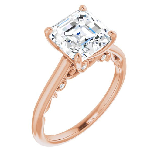 10K Rose Gold Customizable Cathedral-set Asscher Cut Style featuring Peekaboo Trellis Hidden Stones