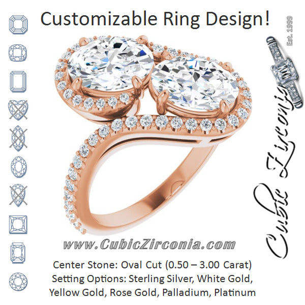 Cubic Zirconia Engagement Ring- The Anushka (Customizable Double Oval Cut 2-Stone Style Enhanced with Accented Artisan Bypass Band)