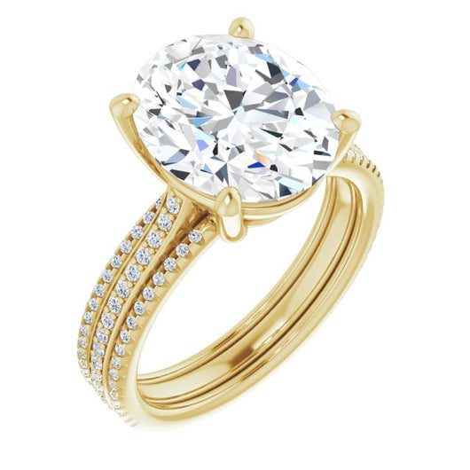 10K Yellow Gold Customizable Oval Cut Center with Wide Pavé Accented Band