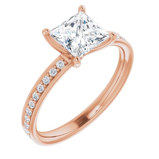 10K Rose Gold Customizable Classic Prong-set Princess/Square Cut Design with Shared Prong Band