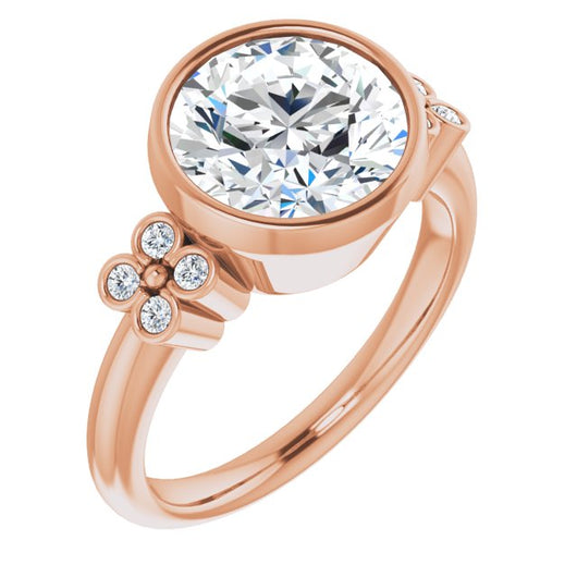 10K Rose Gold Customizable 9-stone Bezel-set Round Cut Design with Quad Round Bezel Side Stones Each Side