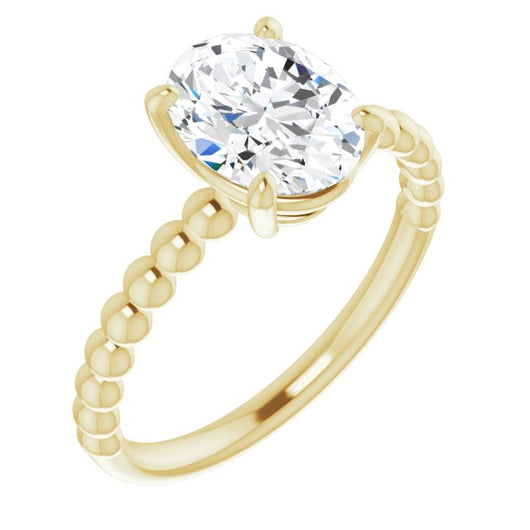 10K Yellow Gold Customizable [[Cut] Cut Solitaire with Thin Beaded-Bubble Band