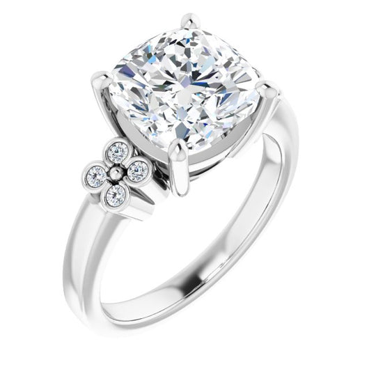 10K White Gold Customizable 9-stone Design with Cushion Cut Center and Complementary Quad Bezel-Accent Sets