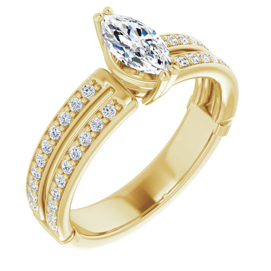 14K Yellow Gold Customizable Marquise Cut Design featuring Split Band with Accents