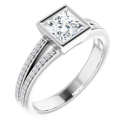 10K White Gold Customizable Bezel-set Princess/Square Cut Design with Split Shared Prong Band