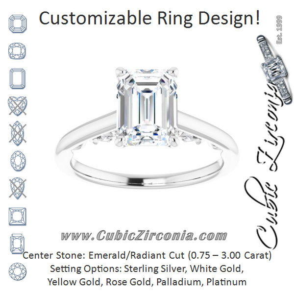 Cubic Zirconia Engagement Ring- The Heilanda (Customizable Cathedral-set Emerald Cut Style featuring Peekaboo Trellis Hidden Stones)