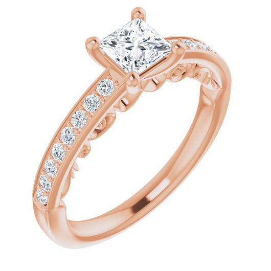 10K Rose Gold Customizable Princess/Square Cut Design featuring 3-Sided Infinity Trellis and Round-Channel Accented Band