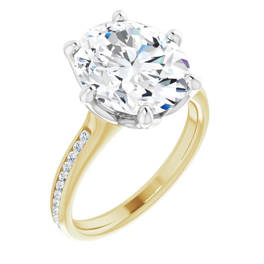 14K Yellow & White Gold Customizable 6-prong Oval Cut Design with Round Channel Accents