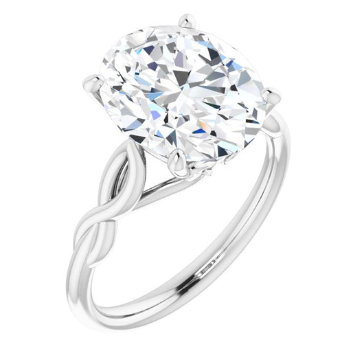 10K White Gold Customizable Oval Cut Solitaire with Braided Infinity-inspired Band and Fancy Basket)