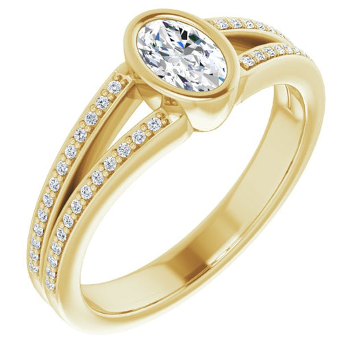 10K Yellow Gold Customizable Bezel-set Oval Cut Design with Split Shared Prong Band