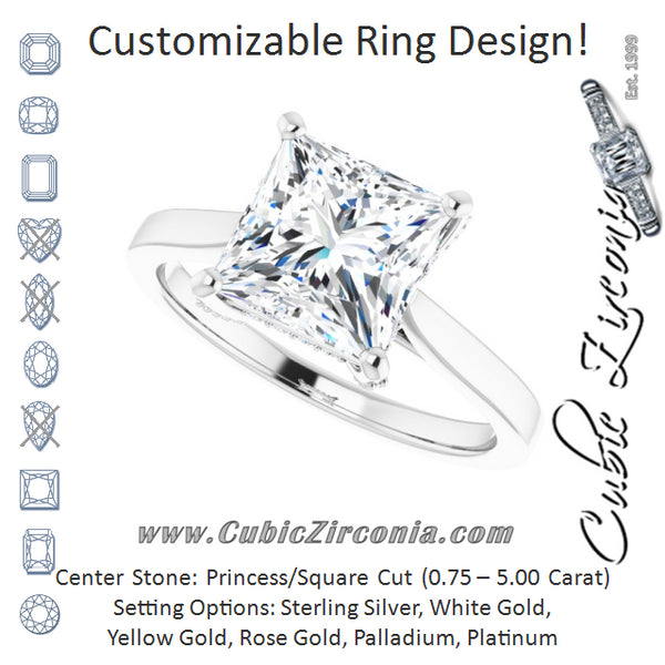 Cubic Zirconia Engagement Ring- The Aimy Jo (Customizable Cathedral-Raised Princess/Square Cut Style with Prong Accents Enhancement)