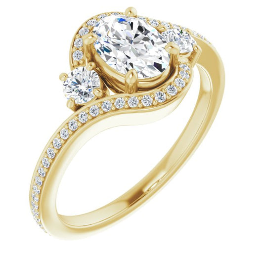 10K Yellow Gold Customizable Oval Cut Bypass Design with Semi-Halo and Accented Band