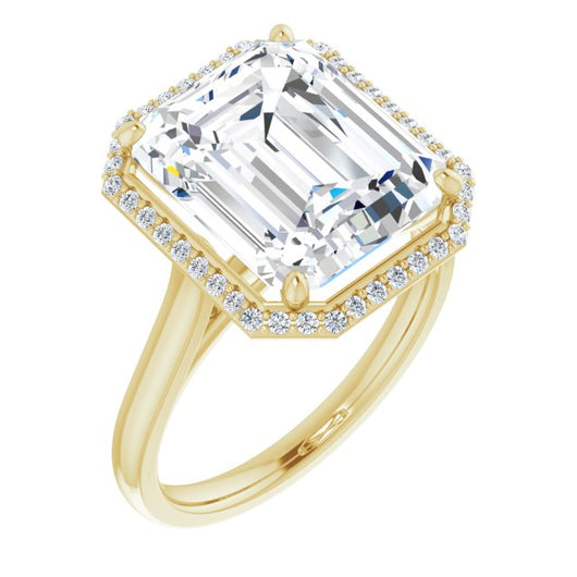 10K Yellow Gold Customizable Halo-Styled Cathedral Emerald/Radiant Cut Design