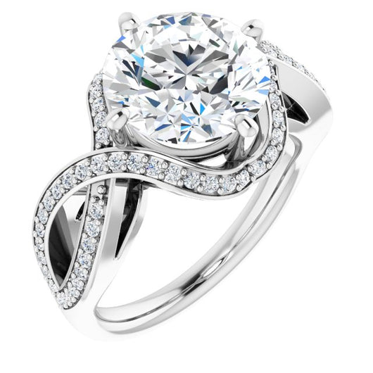 10K White Gold Customizable Round Cut Design with Twisting, Infinity-Shared Prong Split Band and Bypass Semi-Halo