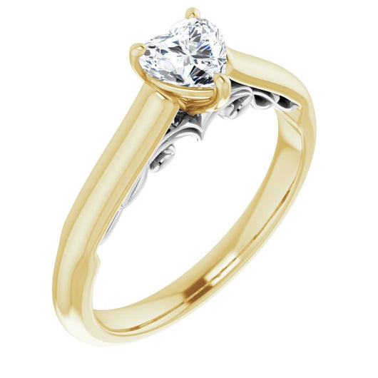 14K Yellow & White Gold Customizable Heart Cut Cathedral Solitaire with Two-Tone Option Decorative Trellis 'Down Under'