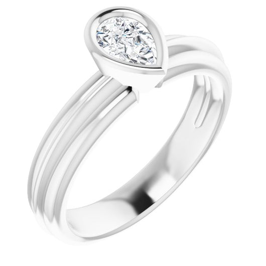 10K White Gold Customizable Bezel-set Pear Cut Solitaire with Grooved Band