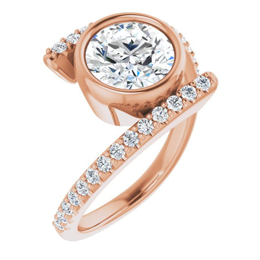 10K Rose Gold Customizable Bezel-set Round Cut Design with Bypass Pavé Band