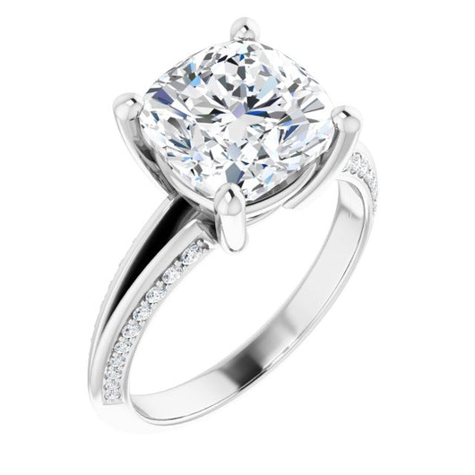 10K White Gold Customizable Cushion Cut Center with 4-sided-Accents Knife-Edged Split-Band