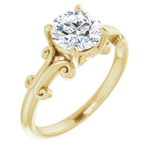 10K Yellow Gold Customizable Round Cut Solitaire with Band Flourish and Decorative Trellis