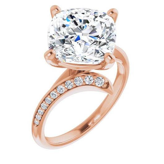 10K Rose Gold Customizable Cushion Cut Style with Artisan Bypass and Shared Prong Band