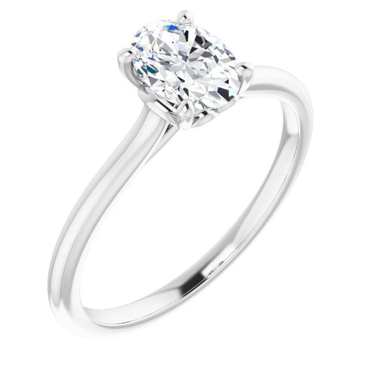 10K White Gold Customizable Cathedral-style Oval Cut Solitaire with Decorative Heart Prong Basket