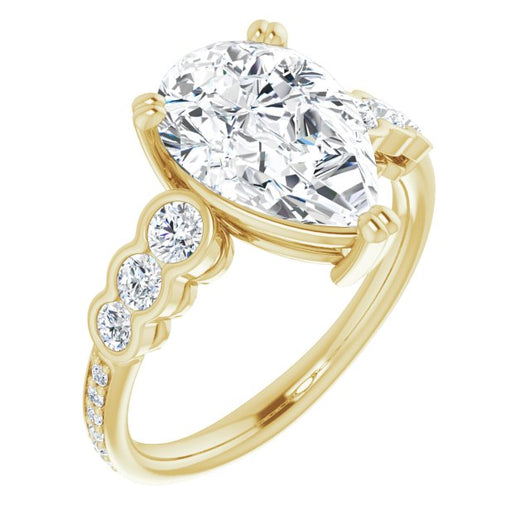 10K Yellow Gold Customizable Pear Cut 7-stone Style Enhanced with Bezel Accents and Shared Prong Band