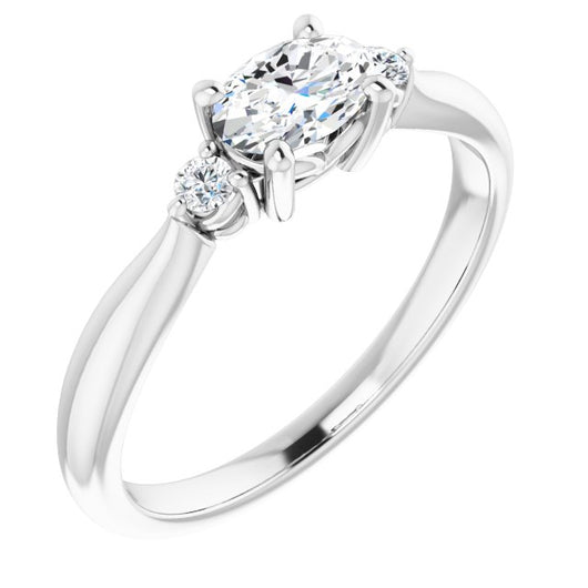 10K White Gold Customizable 3-stone Oval Cut Design with Twin Petite Round Accents