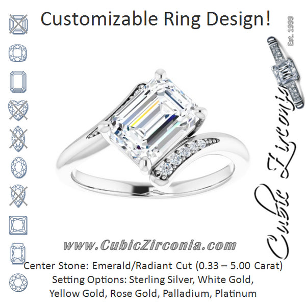 Cubic Zirconia Engagement Ring- The Aina Svanhild (Customizable 11-stone Emerald Cut Design with Bypass Channel Accents)